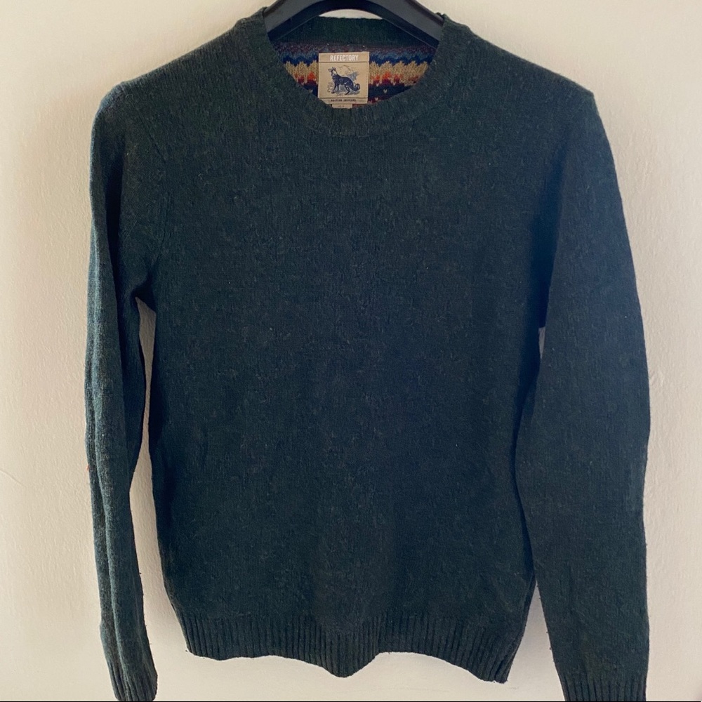 Refectory Green Wool Sweater Elbow Patches - Small